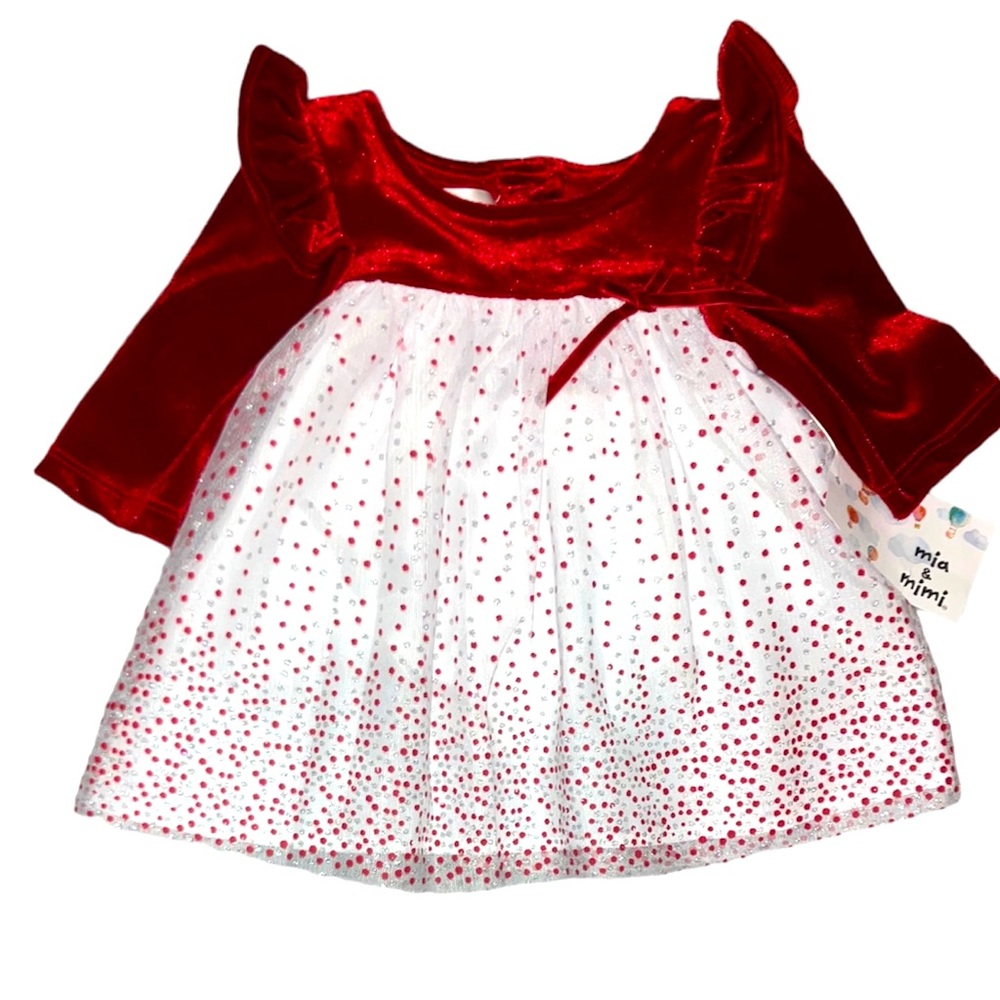 Mia Mimi Red Velvet & White Sequin Baby Dress